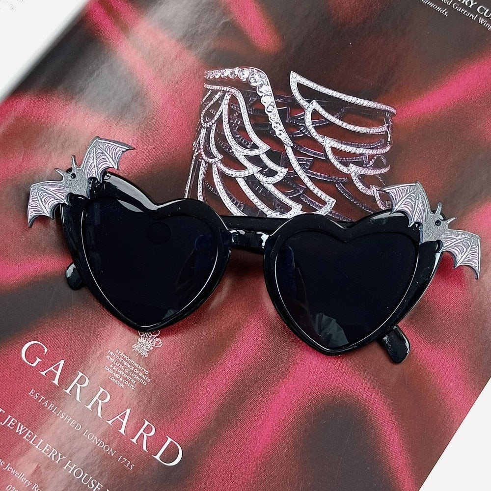 Bat Heart Shape Retro Cat Eye Sunglasses - Multiple Colors