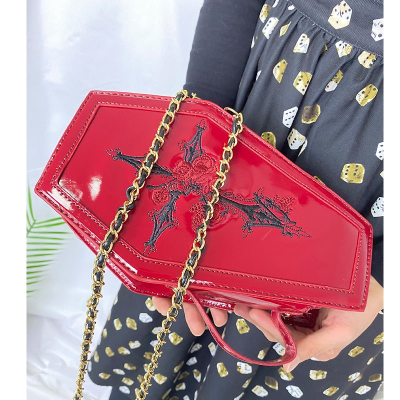 Red Gothic Cross Coffin Purse